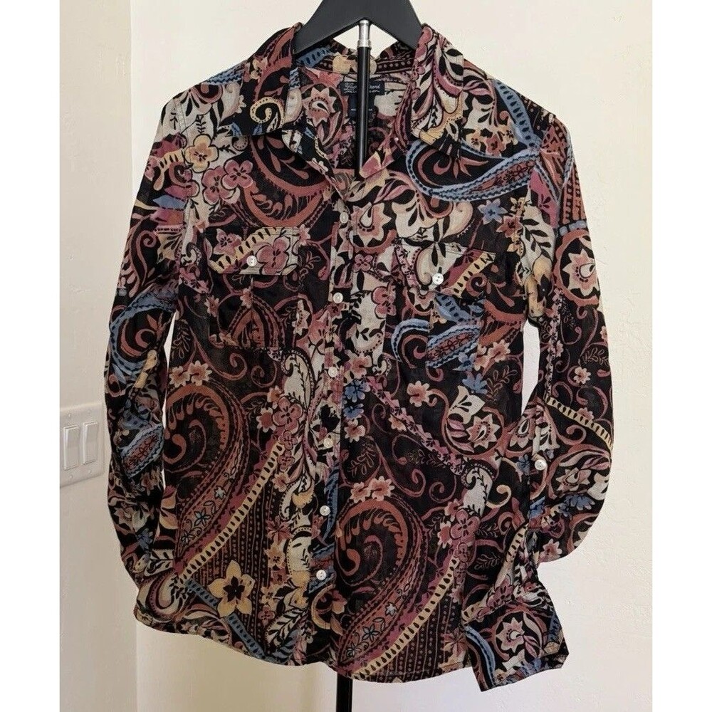 Sundance Women’s Paisley Western Shirt M Cotton Button Up Boho Long Sleeve